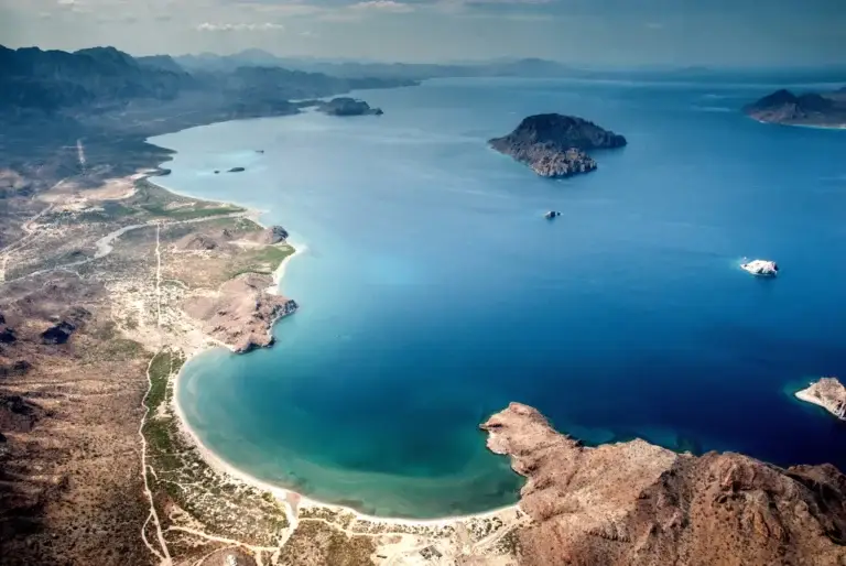 San Felipe Quick-Start 2 Aerial view of desert coves meeting the blue Sea of Cortez, Baja California