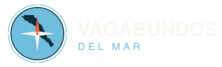 Logo for Vagabundos del Mar, featuring a compass rose over a map of Baja California, with the text 'VAGABUNDOS DEL MAR EST 1966'.
