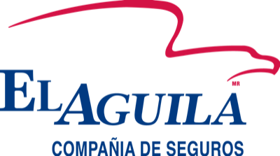 Logo for El Aguila Compañía de Seguros, showing a red stylized eagle above the company name in blue text.